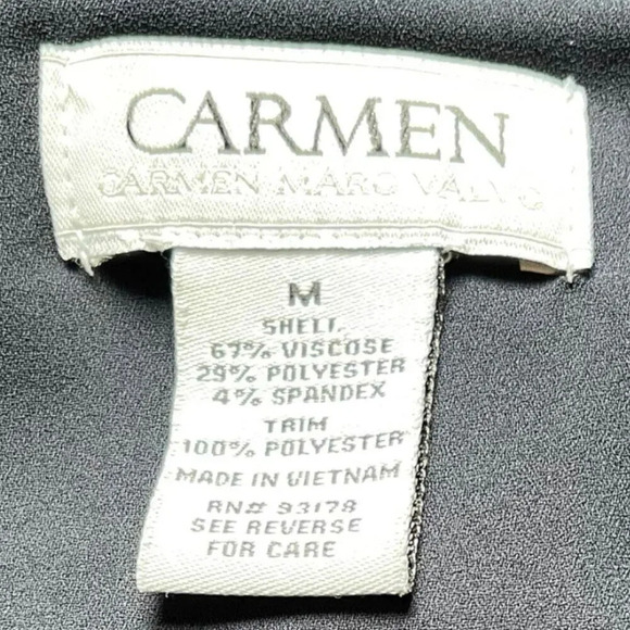 Carmen Marc Valvo Women’s Medium Navy Roll Tab Short Sleeved Button Down Top‎ - Picture 4 of 4